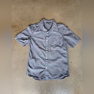 Vans Gray Button Down Shirt with Red Accents